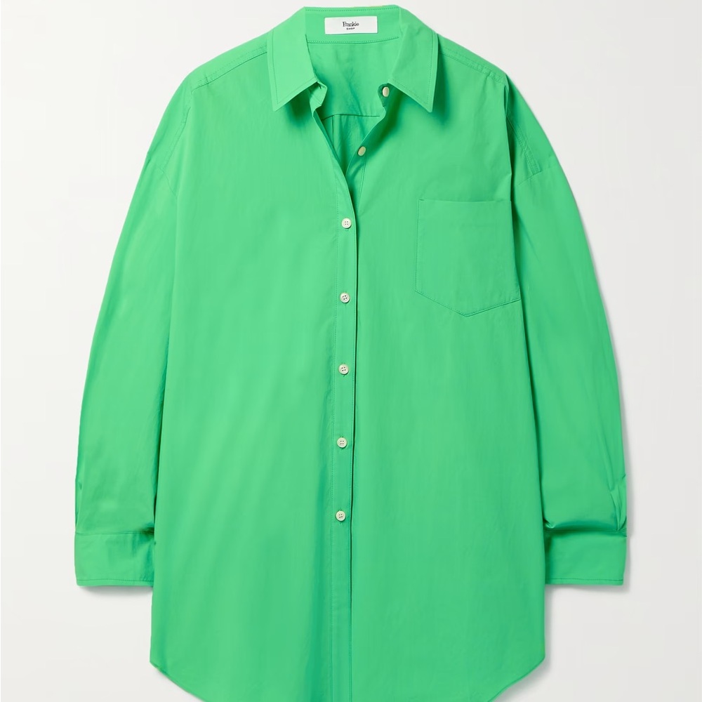 FRANKIE SHOP Melody oversized organic cotton-poplin shirt in Green Size: XS/S